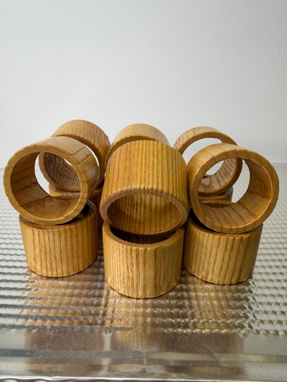 12pc Wooden Napkin Rings in Natural Wood Tone